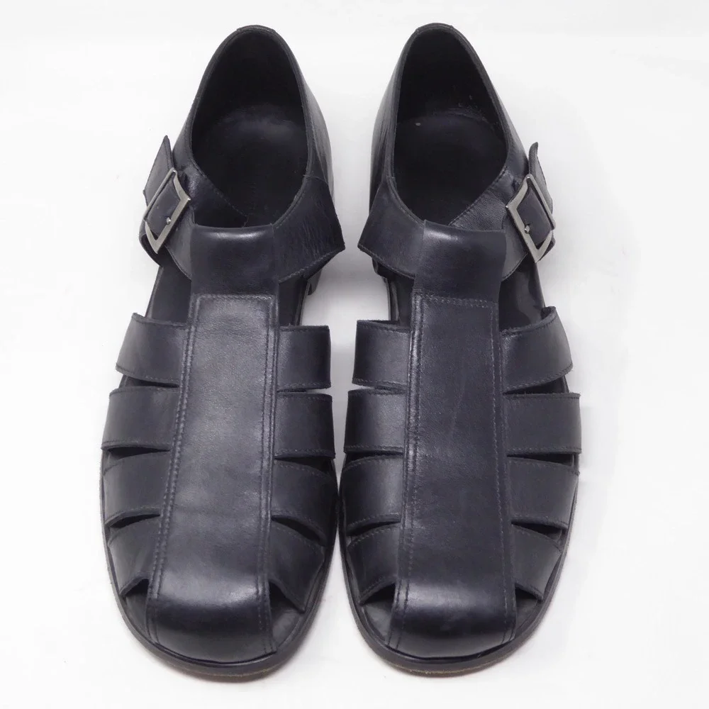 Tommy Bahama Mens Fisherman Sandals Black Leather Buckle Strap Size 12